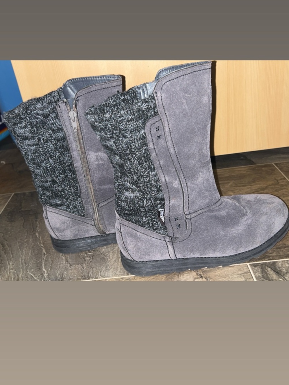 Muk Luks Gray Knit-Panel Mid-Calf Boots